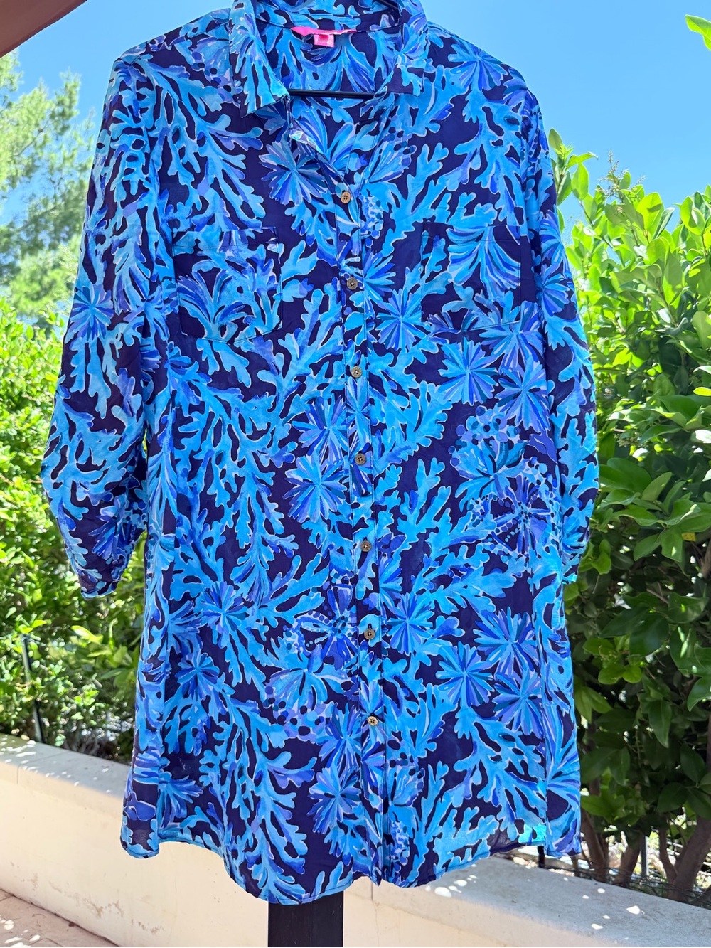 Lilly Pulitzer Natalie Cover-Up with Sleeves Blue Print Size L